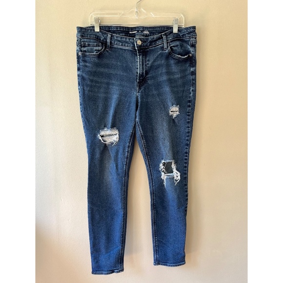 Old Navy Sz 16 Mid Rise Rockstar Super Skinny Distressed Jeans Stretch Pants - Picture 1 of 9